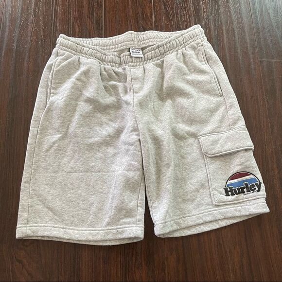 Hurley Other - Hurley Mens Heather Gray French Terry Flat Front White Sweat Shorts Sz XL
